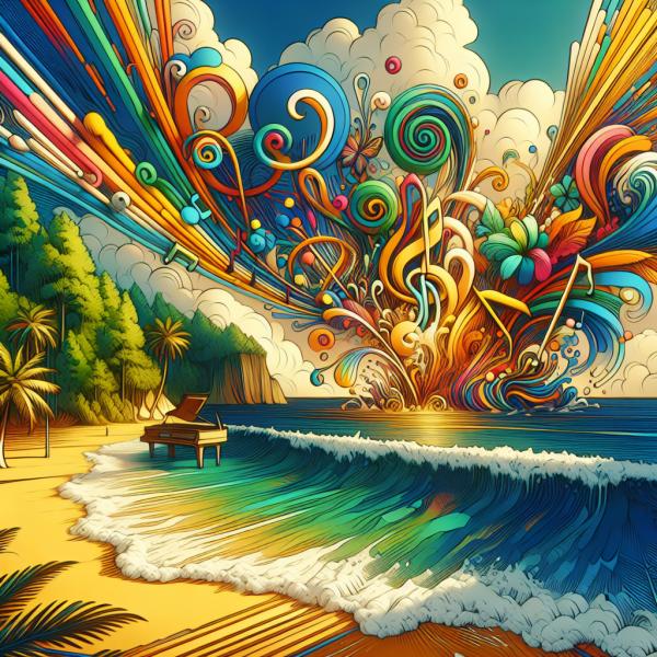 explosion de color, musica, felicidad, arte, playa, naturaleza