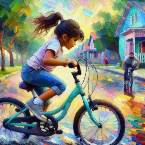 Una niña aprendiendo a ir en bicicleta