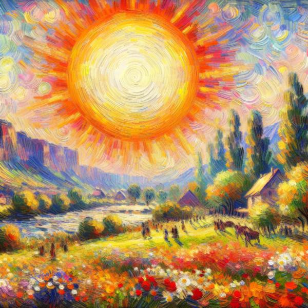 Die Sonne, die Mittags hoch am Himmel steht