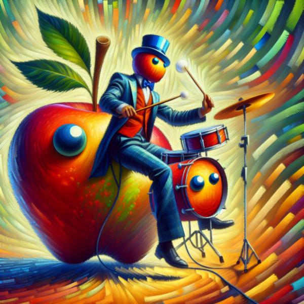 Comic Apfel Schlagzeug mit Dandy Schlagzeuger