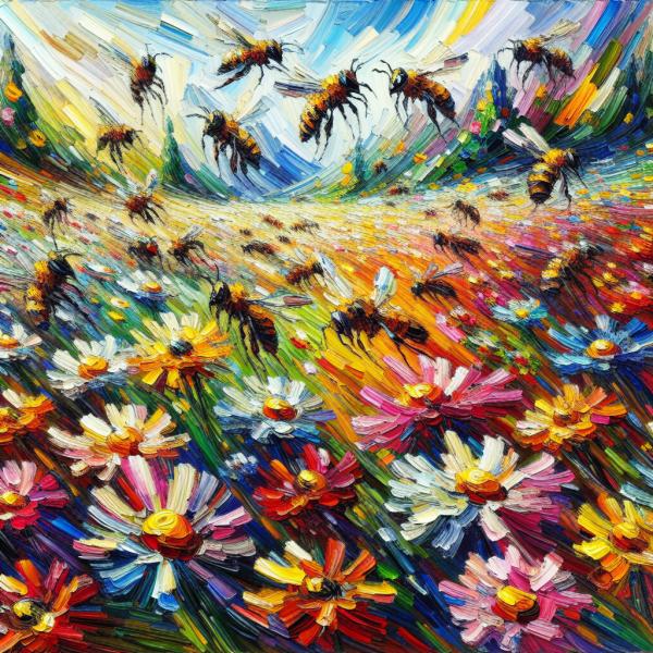 Eine blumenwiese mit vielen Bienen