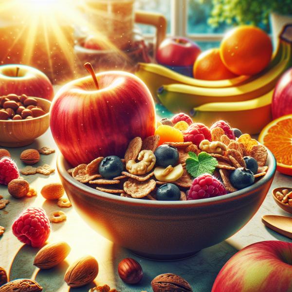 morgens Müsli mit Apfel, Nüssen und was sonst noch Obst rumliegt