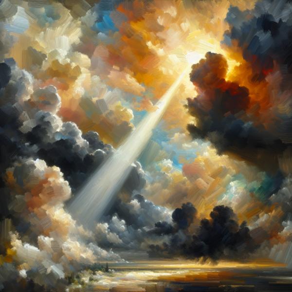 Ein Sonnenstrahl durch eine Wolkendecke