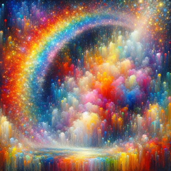 Un arcoiris gigante lleno de colores y brilli brill