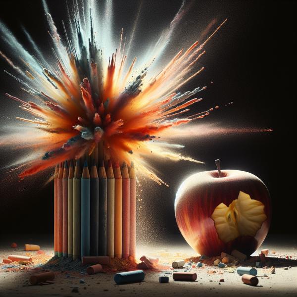Explosión de manzana con explosión de tiza, colores de manzana colorid